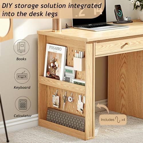 Ieejdn 47" Home Office Desks, Executive Desk, Farmhouse Computer Desk with Drawers and Charging Station, File Drawer, Storage Cabinet, Rustic Computer Writing Desk,Antique Natural - Image 4