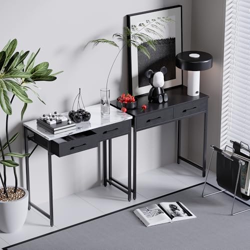 Pamray 32 Inch Small Computer Desk with 2 Drawers for Bedroom Study Writing Home Office Table for Small Spaces Marble - Image 4