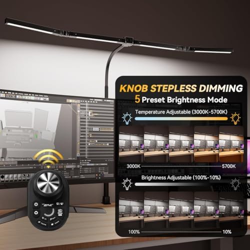 Adjustable LED Desk Lamp with Clamp & Remote, Wide 4-Head - Image 2