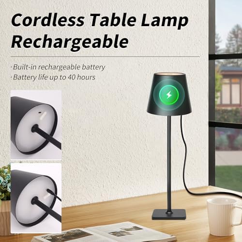 Mr. White Outdoor Waterproof Cordless Set of 2 Rechargeable Portable Top Touch Battery Operated Powered LED Table Lamp Desk Lamp Lights for Restaurant Kitchen Patio Dinner Dining (Black 2 Pack) - Image 6