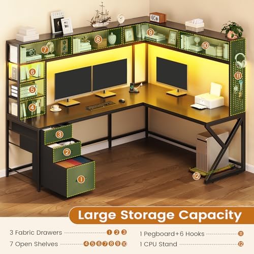 SEDETA L Shaped Gaming Desk with Storage Shelves, Hutch, Drawers - Image 5