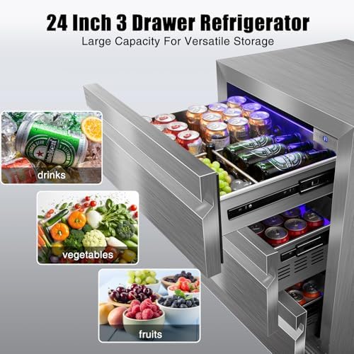 24 Inch Weather Proof Outdoor Three-Drawer Beverage Fridge - Image 7
