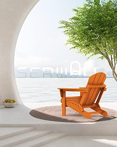 SERWALL Folding Adirondack Chairs with Cup Holder Set of 2, Fire Pit-Orange - Image 2