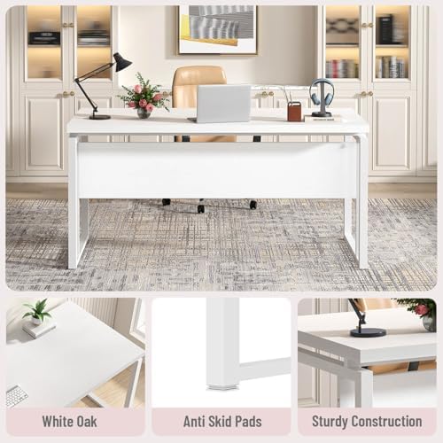 EXCEFUR White Computer Desk, Simple Wood and Metal Home Office Desk, Modern Study Writing Table Workstations for Living Room Bedroom, 53 Inch - Image 5