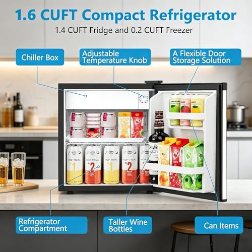 Antarctic Star Mini Fridge, Rated 1.6 cu.ft, Small Upright Refrigerator with Removable Shelves, 7 Adjustable Thermostat, Low Noise for Bedroom/Apartment/Office,Silver - Image 3