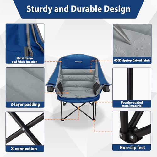 Youtanic Oversized Padded Camping Chair, Portable Folding Camping Chairs - Image 5