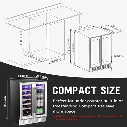 Antarctic Star 24 Inch Dual Zone Wine Fridge and Beverage Refrigerator, Built-in or Freestanding Mini Fridge with Clear Glass Door & LED Light, for Beer, Soda, and Wine - Image 5