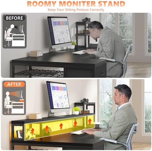 EnHomee 71" L Shaped Gaming Desk with Long Integrated Monitor Shelf - Image 5