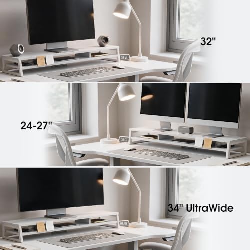 Fenge Dual Monitor Riser for Desk, Open Shelf with 3 Storage Compartments - Image 5