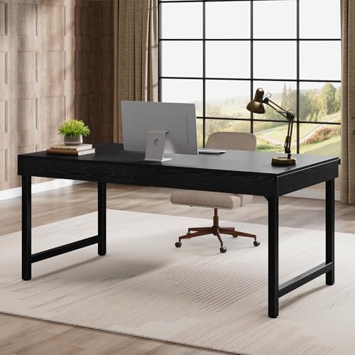 Tribesigns 55" Industrial Executive Desk for Home Office, Rustic Simple Computer Laptop Desk with Strong Metal Legs, Study Writing Table Business Workstation, Small Conference Table Black - Image 3