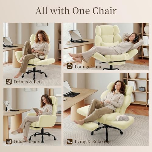 Office Chair with Flip Armrests,Big and Tall Office Chair with Foot Rest,Extra Wide Seat & Lumbar Pillow,Ergonomic Computer Gaming Chair,Comfy Criss Cross Chair for Pets Sitting,Teddy Fleece,Yellow - Image 3