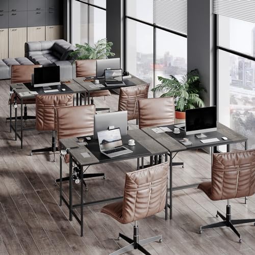 HOOBRO Computer Desk, 39.3 Inch Small Desk with Power Outlet, Writing Table with USB Charging Ports and 3 Hooks for Home Office, Bedroom, Easy to Assemble, Charcoal Gray and Black BC41UDN01 - Image 2