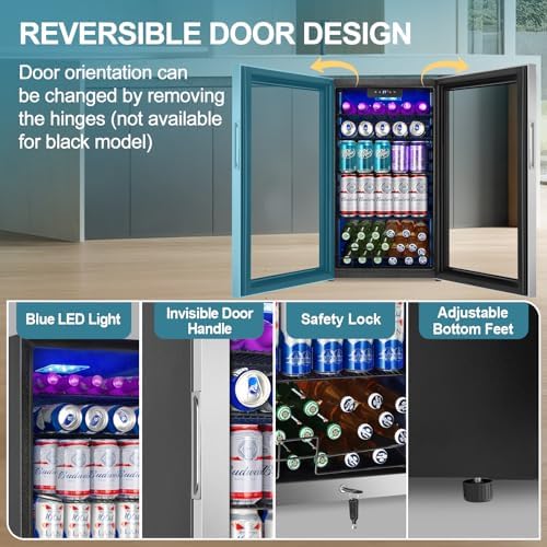 Beverage Refrigerator Mini Fridge 128can Stainless Glass Door Lock Home - Image 4
