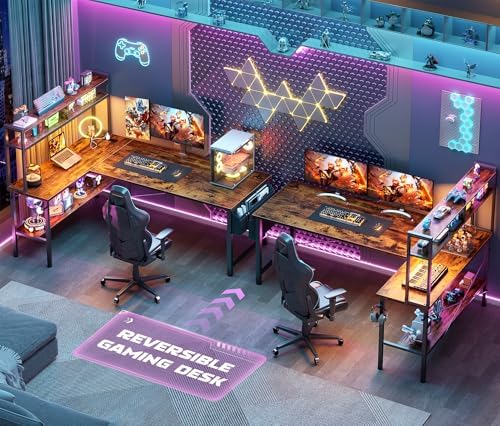 Aheaplus 59" L Shaped Desk Gaming Desk with LED Light & Power Outlet - Image 7