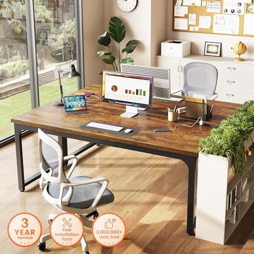 Huuger 63 x 24 inch Desk with Power Outlets & 0.95 Inch Thicker Desktop - Image 3