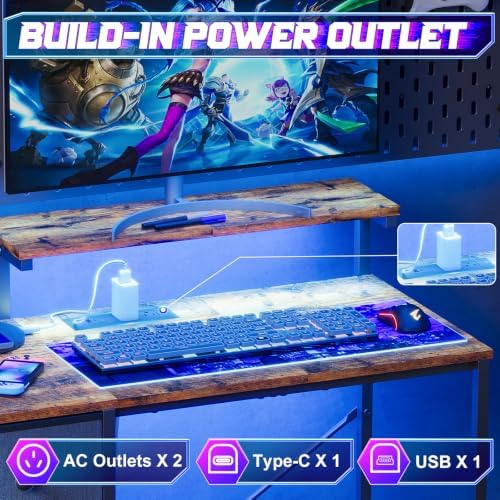 X-cosrack 33.5" Small Gaming Desk with LED Lights & Outlets, Monitor Stand - Image 4