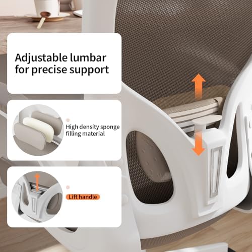 Office Chair Ergonomic Desk Chair with Lumbar Support&Headrest&Flip-up Arms Height Adjustable Rocking Swivel High Computer Chair Multi-Angle from 90° to 125° with 350LBS Capacity(White+Khaki-2) - Image 4
