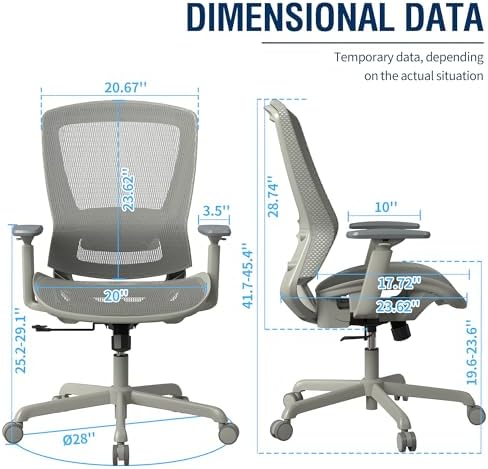 ELABEST Mesh Office Chair,Ergonomic Computer Desk Chair,Sturdy Task Chair- Adjustable Lumbar Support & Armrests,Tilt Function,Comfort Wide Seat,Swivel Home Office Chair (Grey Frame Grey Mesh) - Image 3