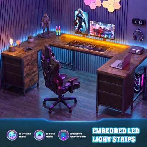 DurayLoly 67" Large Gaming Desk with Power Outlets for Bedroom,Brown - Image 4