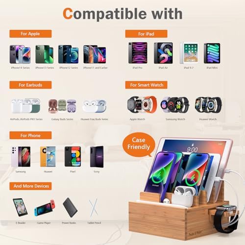 Pezin & Hulin Bamboo Charging Station for Multiple Devices with 5-Port HUB - Image 3
