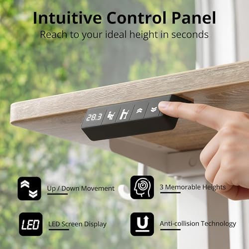 TIQLAB Electric Height Adjustable Standing Desk 71 * 30 inch, Sit Stand Desk with Splice Board, Memory Controller, White Frame & Maple Top Computer Workstation for Home Office - Image 5