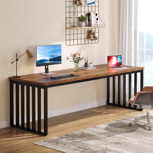 Tribesigns 78.74" Extra Long Computer Desk for 2 Person, Double Long Desk with Heavy Duty Metal Frame, Double Workstation Study Table for Home Office (Without Chair) (Brown & Black) by Tribesigns