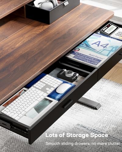 HUANUO 55 x 30 inch Electric Standing Desk with 4 Drawers, Walnut - Image 5