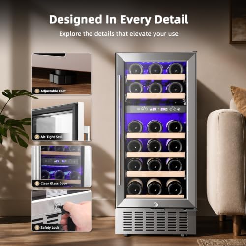 Antarctic Star Wine Fridge, 28 Bottles 15 Inch Wine Cooler Refrigerator Under Counter (41-68°F), Built-in Dual Zone Freestanding Wine Refrigerator with Stainless Steel Double-Layer Tempered Glass Door - Image 4