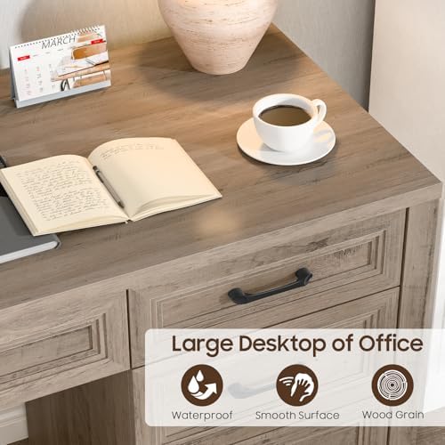 Vabches Farmhouse Executive Desk with Storage and Ample File Drawer, Rustic Large Home Writing Desk for Bedroom, Grey - Image 7