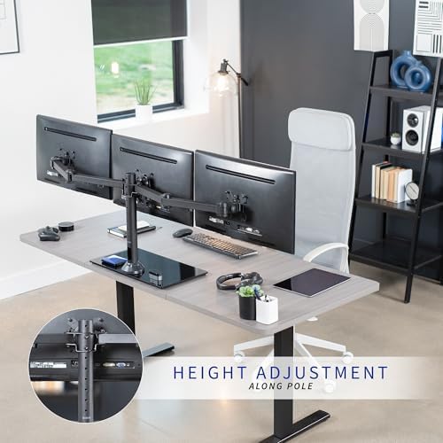 VIVO Black Triple Monitor Mount Freestanding Desk Stand with Glass Base, Heavy Duty Fully Adjustable Stand for 3 Screens up to 24 inches STAND-V003FG - Image 5