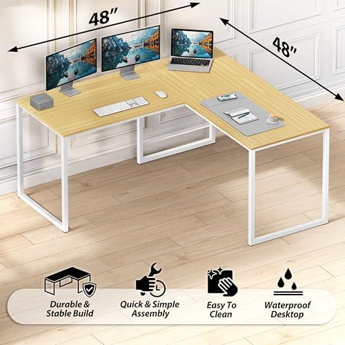 SHW Mission 48 x 48 L-Shape Home Office Computer Desk, Oak - Image 5