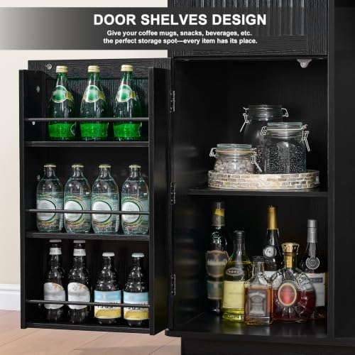 Okvnbjk Mini Fridge Cabinet with Storage & Power Outlet, Black - Image 4