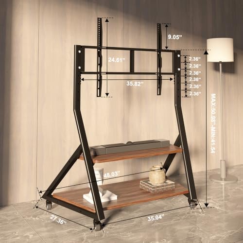 Rolling TV Stand with 2-Tier Wood Shelf for 52-100 Inch TV - Image 5