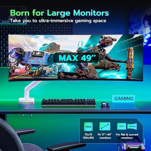 ARES WING Ultrawide Monitor arm with RGB for 17-49 Inch Screen, White - Image 3