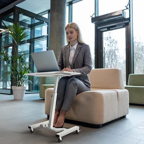 SHW Mobile Height Adjustable Laptop Rolling Cart w/Lockable Wheels, White - Image 6