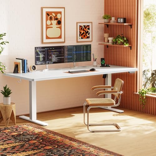 Huuger 71 x 30 Large Electric Standing Desk, Height Adjustable Computer Desk, 29.5" Deep Desktop, Stand up Gaming Office Table with 2 Hooks, 3 Preset Heights, for Home Office, White - Image 2