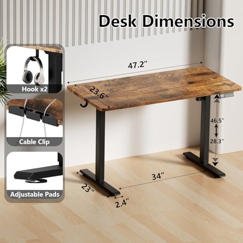 47.2" Electric Standing Desk, Adjustable Desk with 3 Memory Height - Image 2