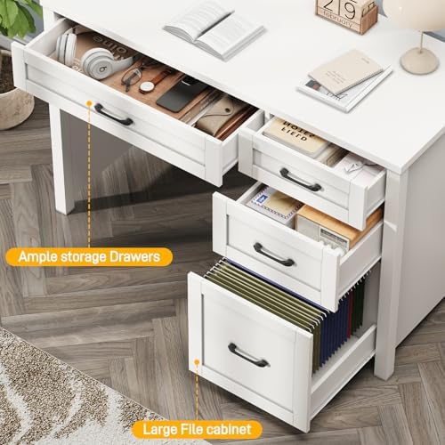 Farmhouse 47" Executive Desk, Computer Desk with File Drawer, Cream White - Image 4
