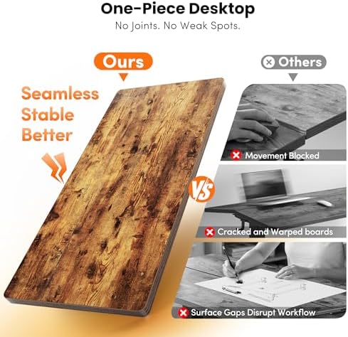 CubiCubi 48 x 24 Electric One-Piece Standing Desk, Rustic Brown - Image 4