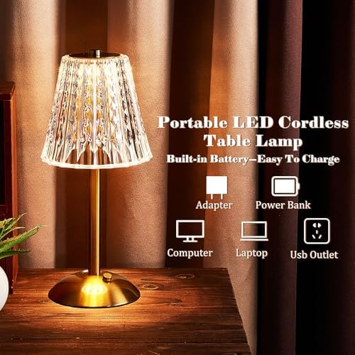 Liliful 8 Pcs Cordless Table Lamp LED Touch, Gold, Classic Style - Image 3