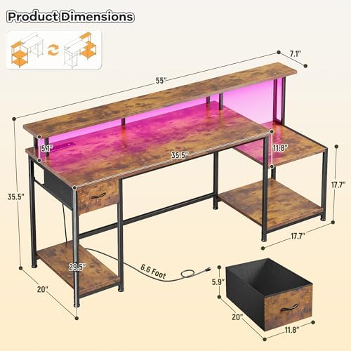 DurayLoly Computer Desk with 55" Long Monitor Stand, 18"Ample Printer Space - Image 2