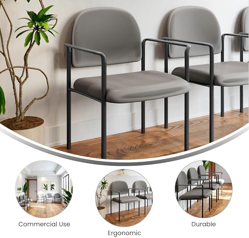 Flash Furniture Steel Stackable Reception Chair with Arms, Gray Vinyl - Image 4