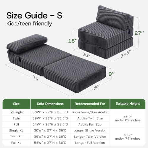 Folding Sofa Bed Convertible 4 in 1 Sleeper Chair Gray Single - Image 2