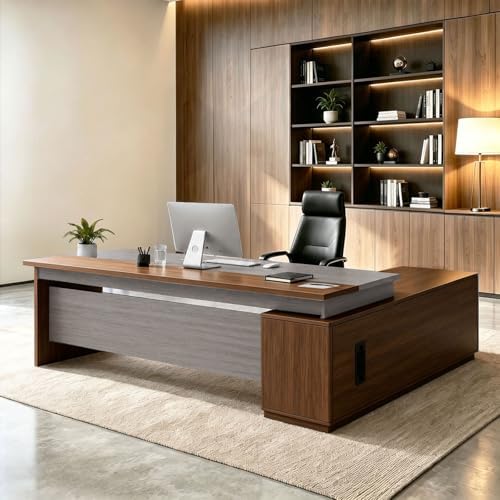 L Shaped Executive Desk with Drawers, Large Wood Workstation, Modern Executive Office Furniture for Home Office and Business Workspace, Multiple Sizes & Colors by Unknown