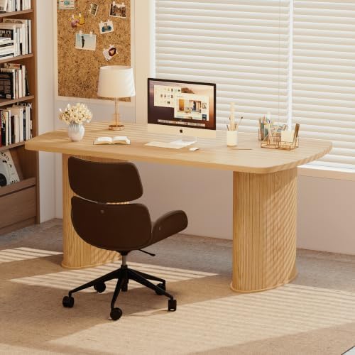 NSdirect Large Office Desk, 63" Oval Computer Desk for Home Office, Multi Purpose Executive Work Table, Farmhouse Writing Desk for Living Room (Natural) - Image 7