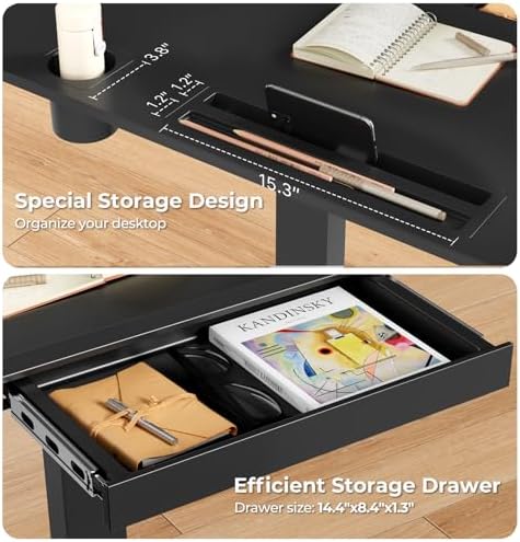 Mobile Standing Desk with Drawer, 35"×20" Small Desk, Black - Image 4