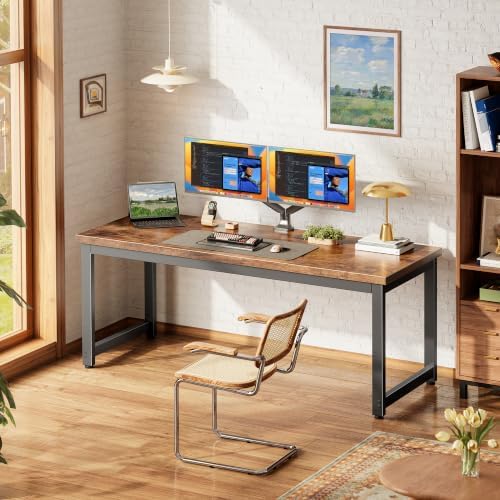 PRAISUN 54 x 19.7 Inch Computer Desk, 0.95'' Thicker, Heavy Duty, Rustic Brown - Image 4