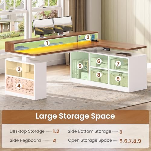 SEDETA 63" L Shaped Electric Standing Desk with Storage, Monitor Stand - Image 4