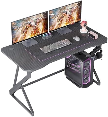 Grandder Gaming Desk Z Shaped 47 Inch Gamer Workstation, Home Computer Carbon Fiber Surface Gaming Desk PC Table with Headphone Hook, Carbon Fiber Grey by Grandder