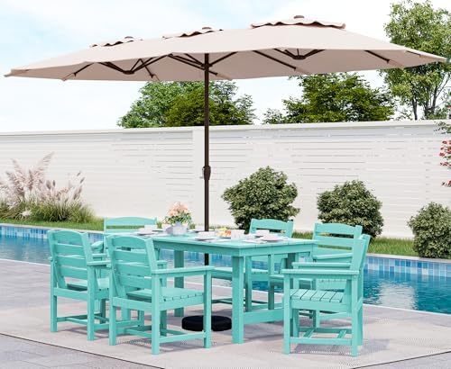 SERWALL HDPE Dining Set with Umbrella, Outdoor Dining Set for 6, Aruba by SERWALL